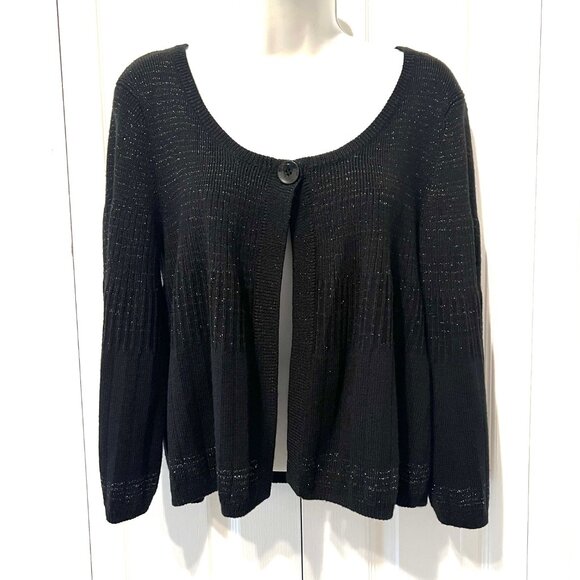 Nine West Bolero Bell Sleeves Crop Jacket/Cardigan Sweater-Black/Copper-Large - Picture 2 of 16